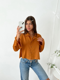 Camisa lino spandex corte a la cintura Alcor - comprar online