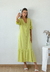 Vestido lino spandex largo abotonado y mangas abullonadas Azalea en internet