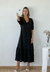 Vestido lino spandex largo abotonado y mangas abullonadas Azalea - tienda online