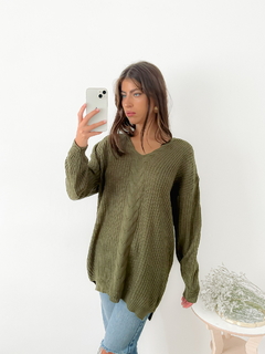 Sweater largo trenzado escote V Briony