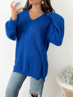 Sweater largo trenzado escote V Briony - BENKA