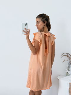Vestido algodón manga volados y espalda baja con lazo capri - tienda online