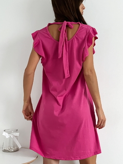 Vestido algodón manga volados y espalda baja con lazo capri - comprar online