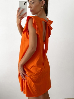 Vestido algodón manga volados y espalda baja con lazo capri - tienda online