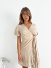 Vestido fibrana cruzado con volados Chiara - tienda online