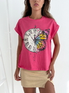 Remera algodon amplia manga rebatible estampada Clock - comprar online