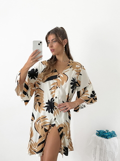 Vestido fibrana estampada abotonado escote V y manga volados Corinto - comprar online