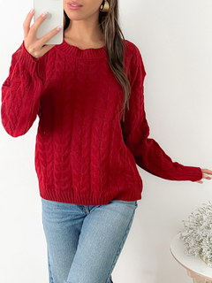 Sweater escote redondo con trenzas Donegal