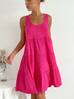 Vestido morley viscosa escote redondo sin mangas con recortes y frunces Eslovenia - tienda online