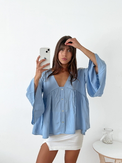 Blusa fibrana con botones y manga campana Filis - tienda online