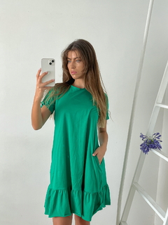 Vestido jersey con volados, bolsillos y lazo para atar en espalda Hannover en internet