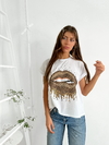 Remera amplia manga rebatible Labios print - comprar online