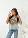 Remera amplia manga rebatible Labios print - BENKA