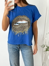 Remera amplia manga rebatible Labios print - tienda online