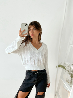 Sweater corto escote V con ochos Lusaka - tienda online