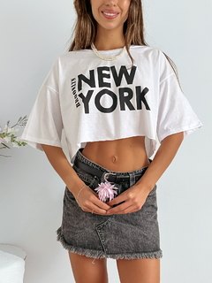 Remera algodón manga oversize terminación al corte New york brooklyn PERONYBR - comprar online