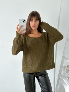 Sweater amplio con trenzas cuello redondo Pamplona - tienda online
