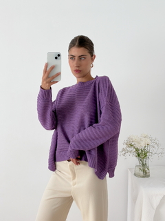 Sweater oversize rayado con tajo lateral Portman - tienda online