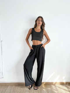 Pantalon ancho lino spandex cintura elastizada Quentin