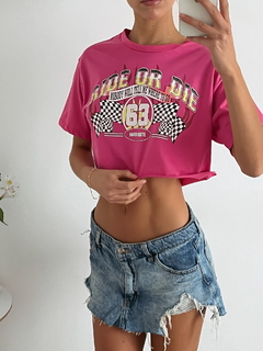 Remera de algodón ancha al corte Ride or die ORLADIE - tienda online