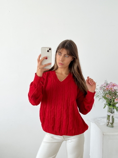 Sweater oversize escote en V y trenzas Silvie - comprar online