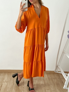 Vestido fibrana escote v cuello camisero Solomun - comprar online