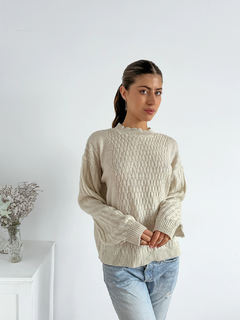 Sweater con dibujo de ovalos en centro delantero y manga globo Volterra - comprar online