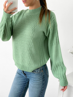Sweater con dibujo de ovalos en centro delantero y manga globo Volterra - tienda online