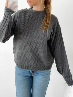Sweater con dibujo de ovalos en centro delantero y manga globo Volterra - comprar online