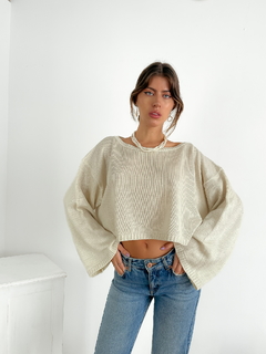 Sweater manga oxford y cuello bote Yvonne en internet