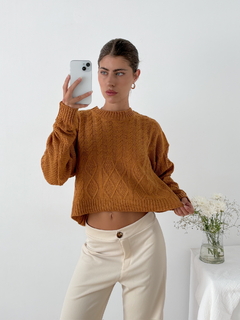 Sweater corto rombos y trenzas Zofingen - tienda online