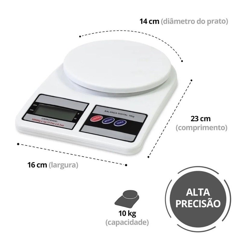 Balanca Digital Cozinha 1g a 10kg Fitness Alta Precisao Casa