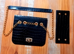 kit bolsa couro Amy croco preto