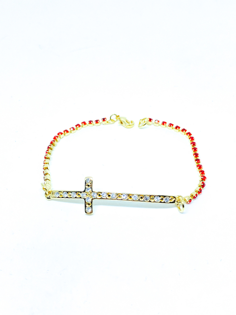 Pulseira com Cruz Branca e Strass Vermelho - comprar online