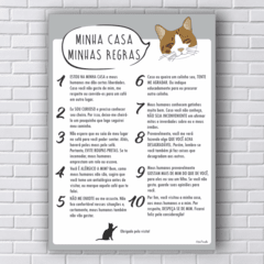 Placa regras na casa dos gatos