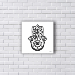 Placa Decorativa de Fátima Hamsá Preto e Branco
