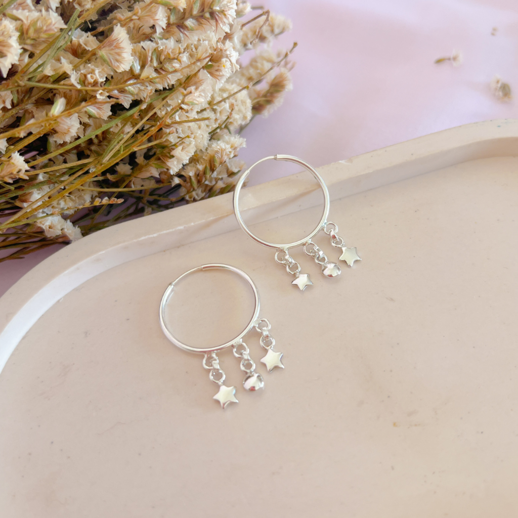 Aros Argolla Plata 925 con Dijes Estrellas 20mm