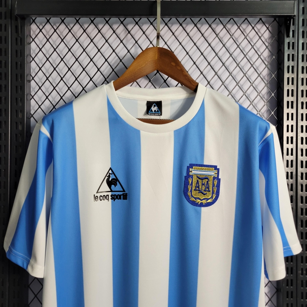 Camisa Argentina Home 1 1986 Le Coq Sportif Retro Masculina