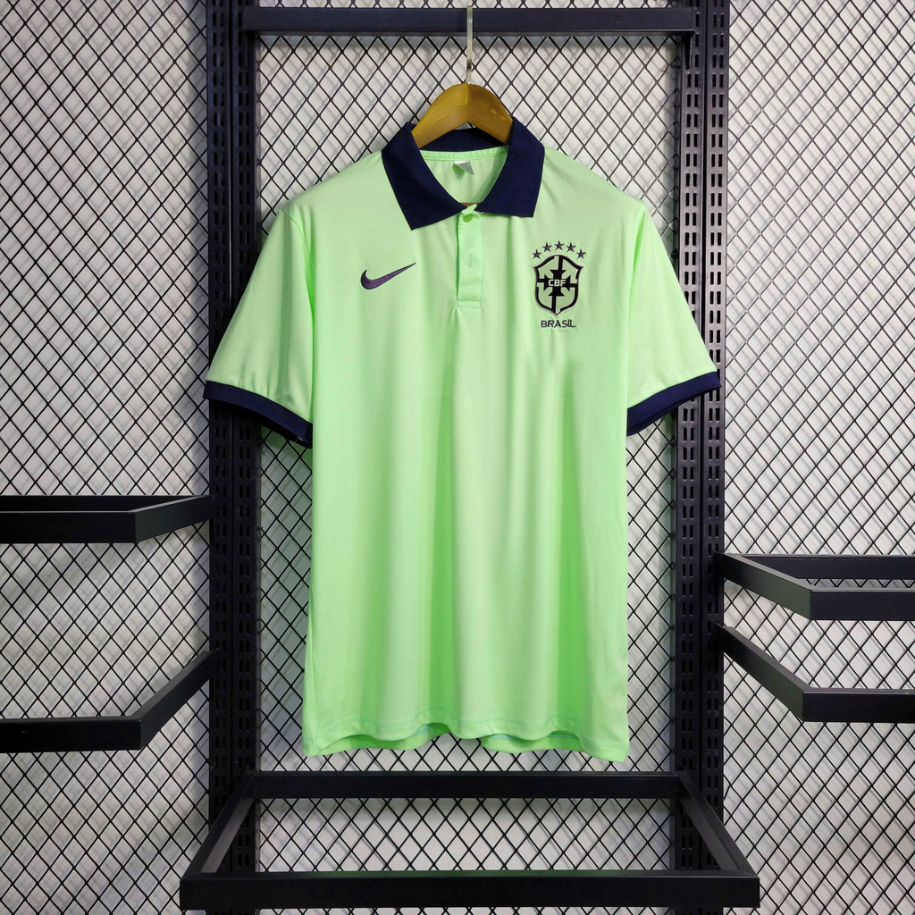 Camisa de time – Brasil Polo c/patrocínio Preta Detalhe Verde