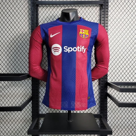 Camisa Barcelona Home 1 2023 24 Nike Jogador Manga Longa