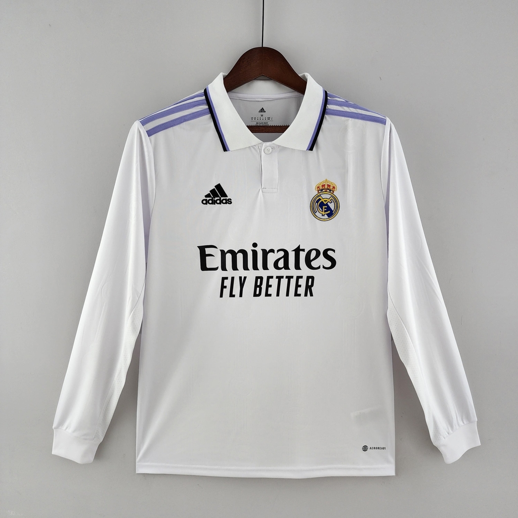 Camisa Real Madrid Home (1) 2022/23 Adidas Torcedor Manga Longa Branca