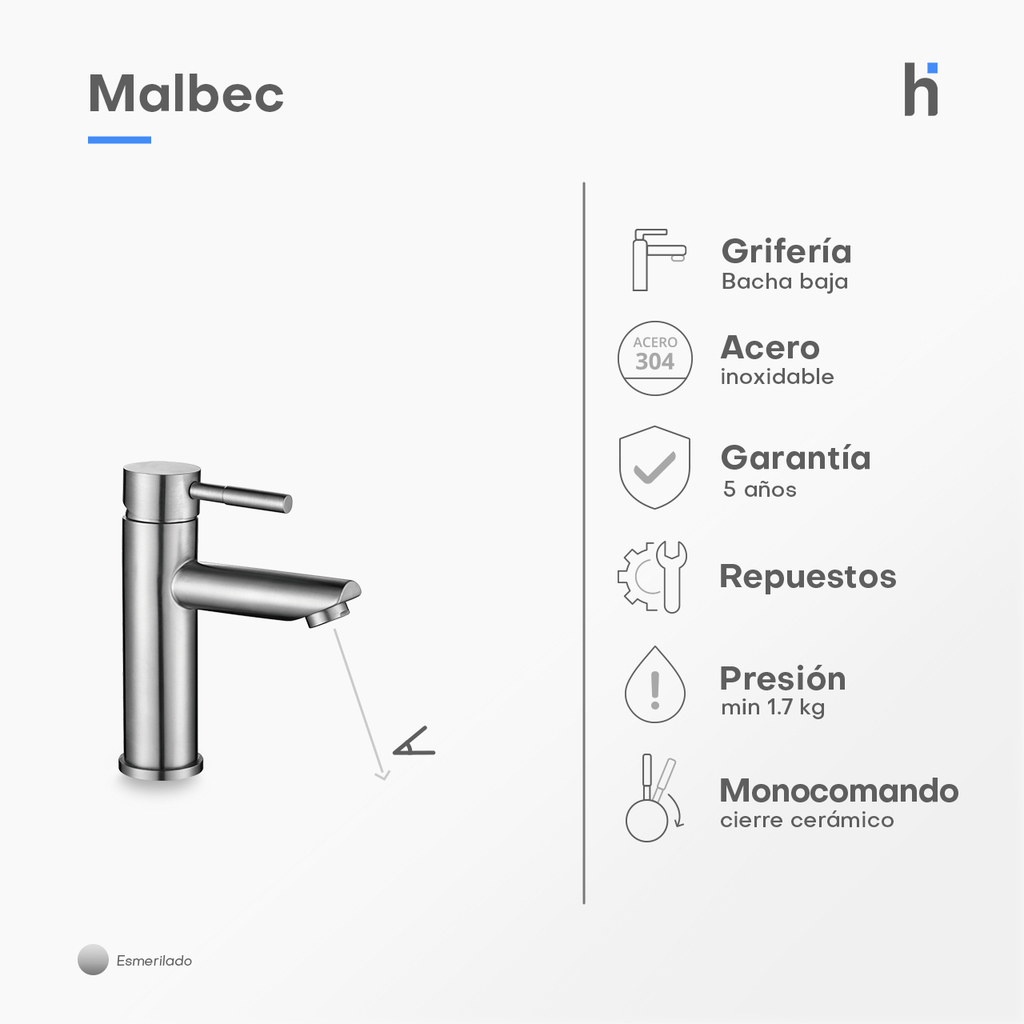 Grifería monocomando - HomeInox Malbec Baño GB101
