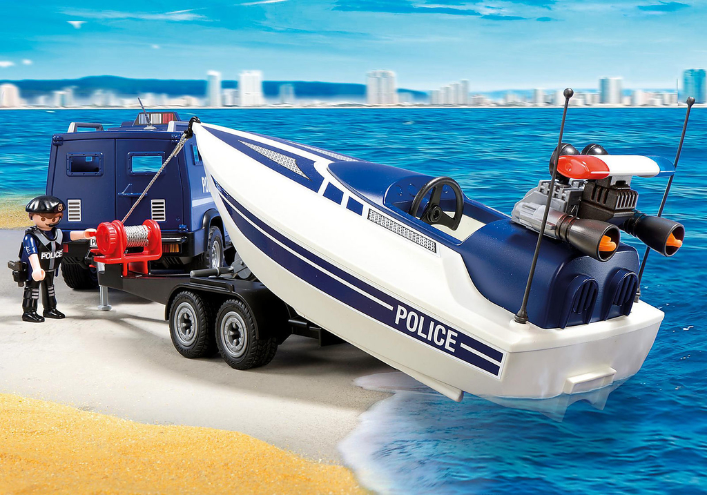 Coche Policia y Lancha Playmobil con Motor y Accesorios