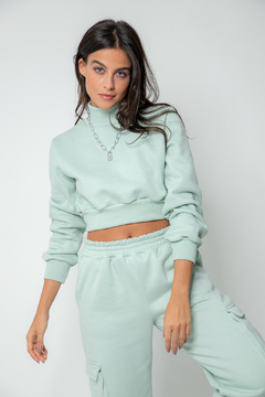 Cropped Moletom Gola Alta - Menta - comprar online