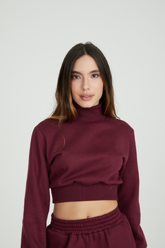 Cropped Moletom Gola Alta - Vinho - comprar online