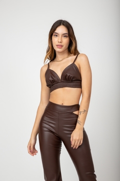 Cropped Marbella Couro Eco - Marrom - comprar online