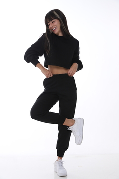 Cropped Moletom Manga Bufante - Preto - loja online