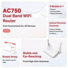 ROUTER WIRELESS MR20 AC750 MERCUSYS DUAL BAND 2 ANTENAS - DreamShop