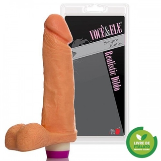 Pênis com Escroto e Vibrador 20x4,5cm na cor Pele ADAO20