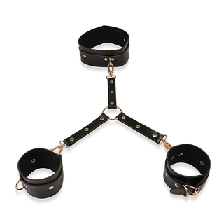 Kit Bondage Coleira com Suporte Para Bracelete Fetiche Leather Collection BDMS02